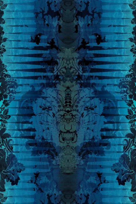 moire damask sapphire blue on blue foil wallpaper